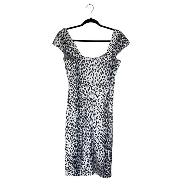 TADASHI SHOJI White Leopard Animal Print Sheath Dress Size 4 Satin Cocktail - Picture 3 of 7